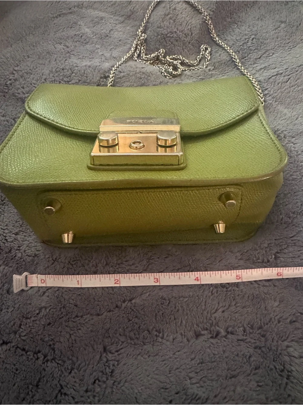 Furla Mini Metropolis Lime Green Leather Crossbody Bag with Chain Strap